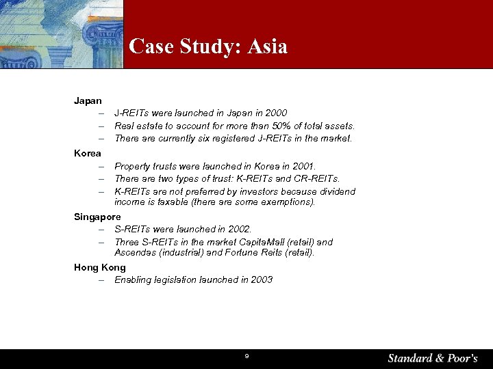 Case Study: Asia Japan – – – Korea – – – J-REITs were launched