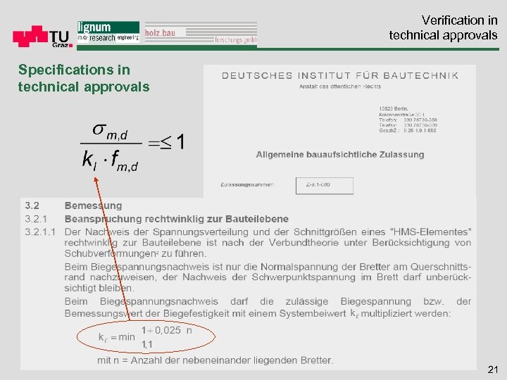 Verification in technical approvals Specifications in technical approvals 21 