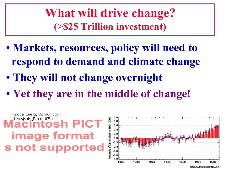 What will drive change? (>$25 Trillion investment) • Markets, resources, policy will need to