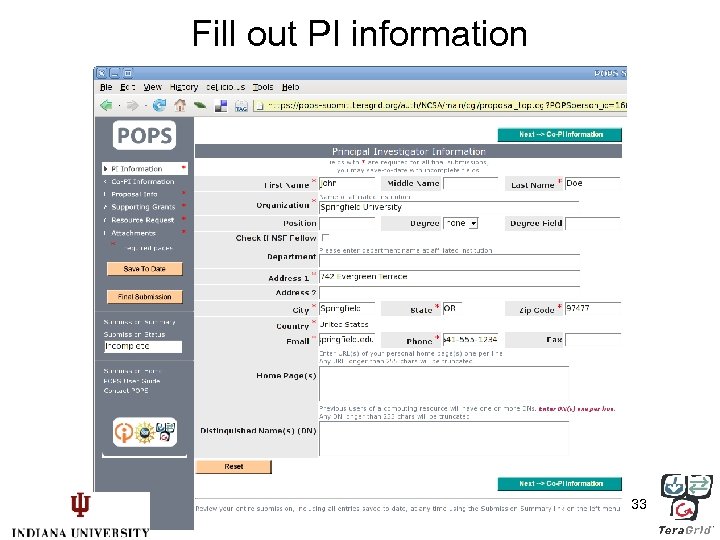 Fill out PI information 33 