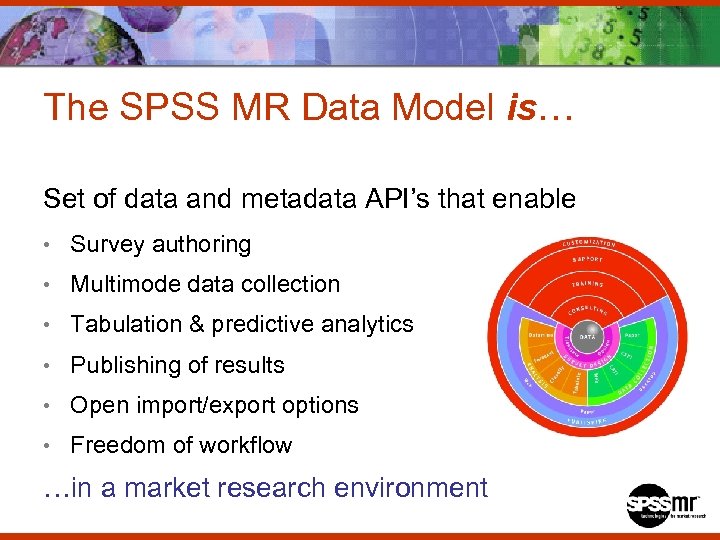 The SPSS MR Data Model is… Set of data and metadata API’s that enable