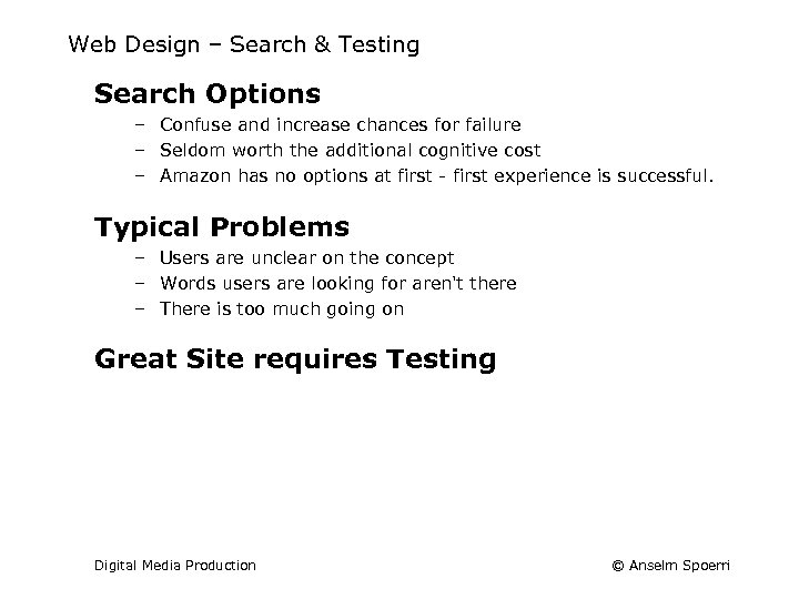 Web Design – Search & Testing Search Options – Confuse and increase chances for