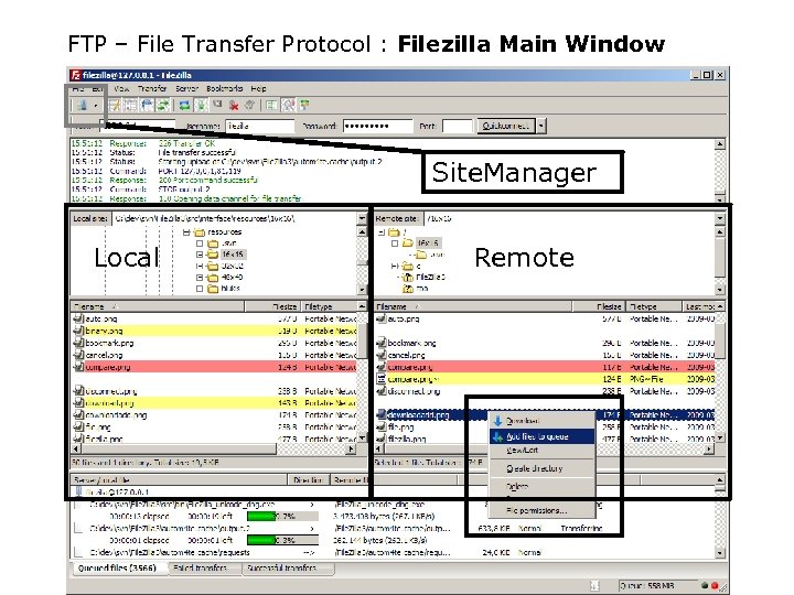 FTP – File Transfer Protocol : Filezilla Main Window Site. Manager Local Digital Media