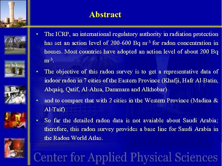 Abstract • The ICRP, an international regulatory authority in radiation protection has set an