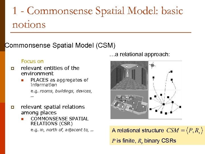 1 - Commonsense Spatial Model: basic notions Commonsense Spatial Model (CSM) …a relational approach: