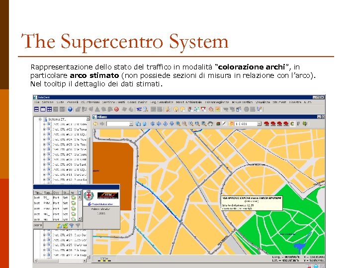 The Supercentro System Rappresentazione dello stato del traffico in modalità “colorazione archi”, in particolare