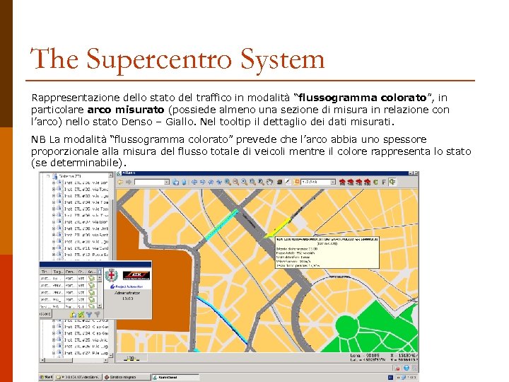The Supercentro System Rappresentazione dello stato del traffico in modalità “flussogramma colorato”, in particolare
