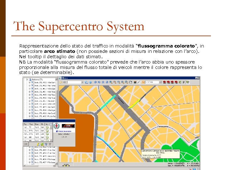 The Supercentro System Rappresentazione dello stato del traffico in modalità “flussogramma colorato”, in particolare