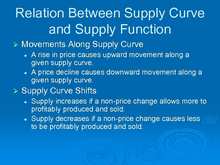 Relation Between Supply Curve and Supply Function Ø Movements Along Supply Curve l l