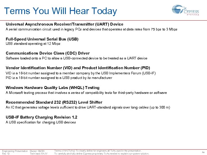 Terms You Will Hear Today Universal Asynchronous Receiver/Transmitter (UART) Device A serial communication circuit