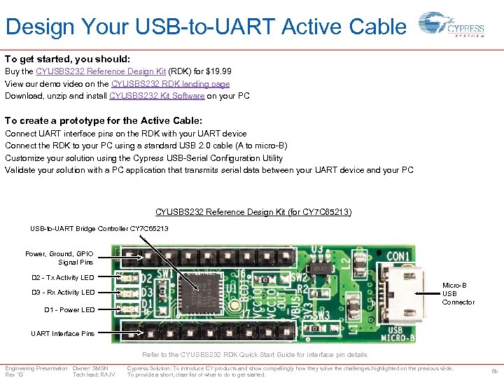 Design Your USB-to-UART Active Cable To get started, you should: Buy the CYUSBS 232