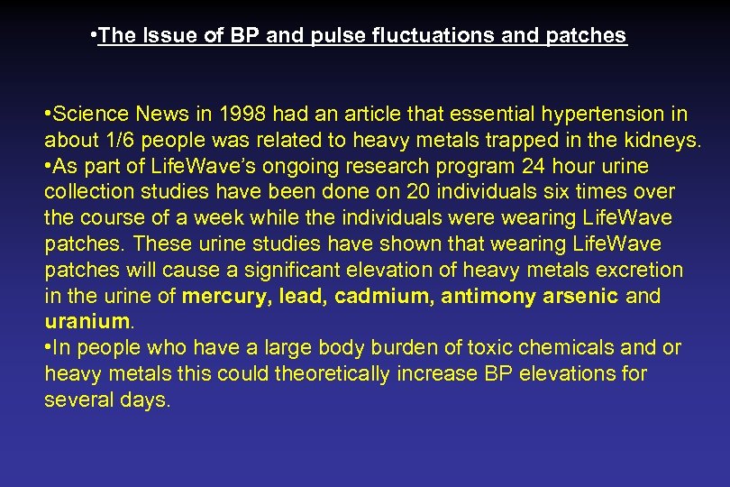  • The Issue of BP and pulse fluctuations and patches • Science News