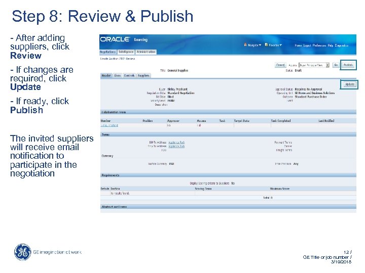 Step 8: Review & Publish - After adding suppliers, click Review - If changes