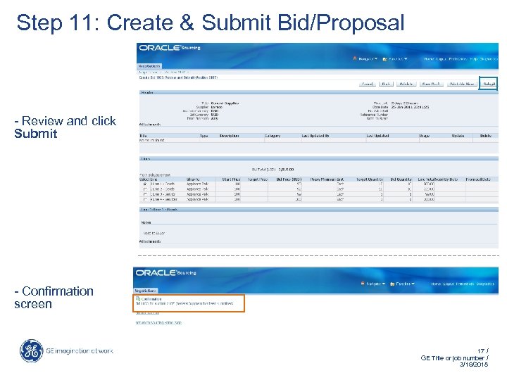 Step 11: Create & Submit Bid/Proposal - Review and click Submit - Confirmation screen