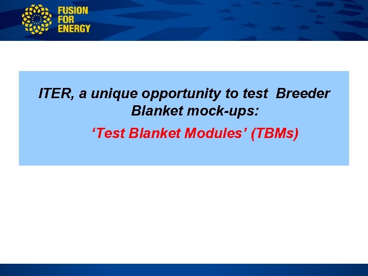 ITER, a unique opportunity to test Breeder Blanket mock-ups: ‘Test Blanket Modules’ (TBMs) 