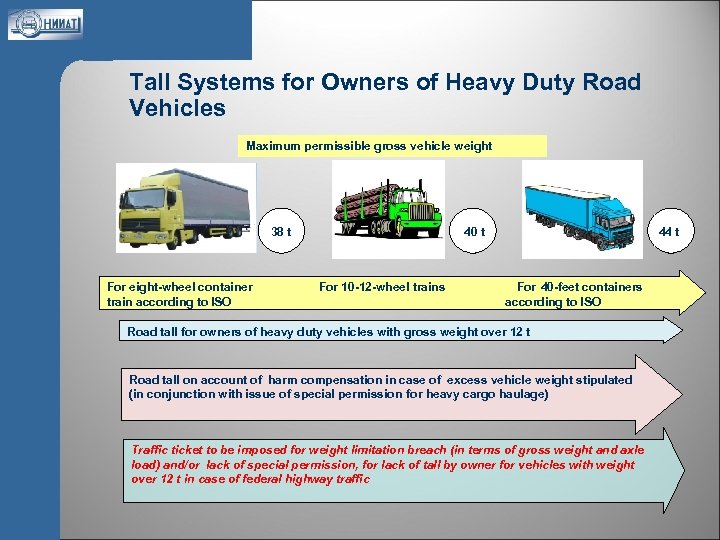 Tall Systems for Owners of Heavy Duty Road Vehicles Maximum permissible gross vehicle weight