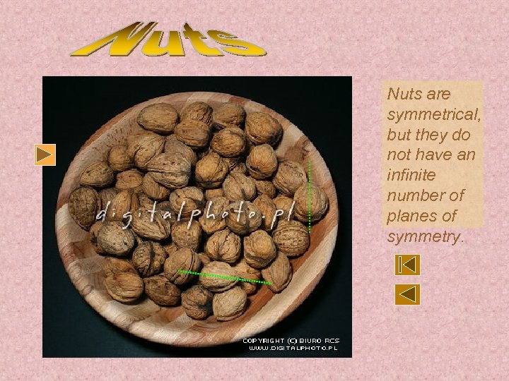 Nuts are symmetrical, but they do not have an infinite number of planes of