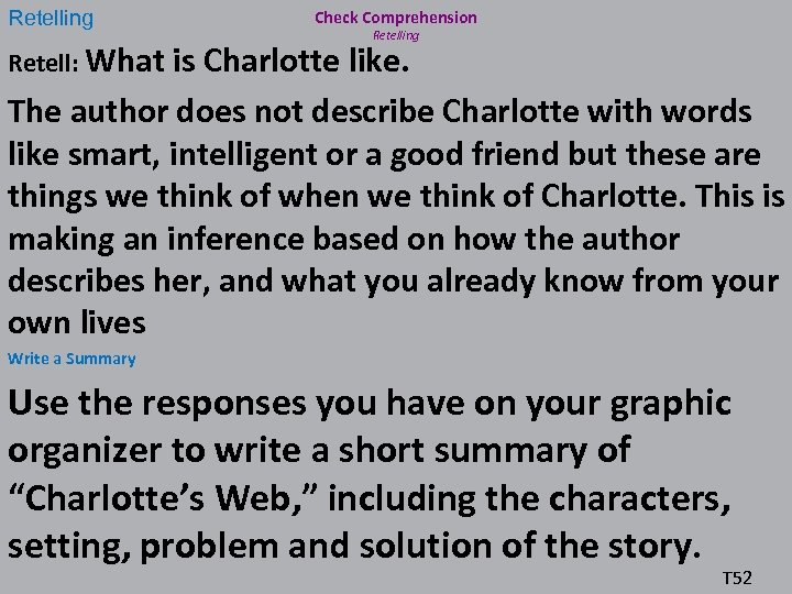 Retelling Retell: What Check Comprehension Retelling is Charlotte like. The author does not describe