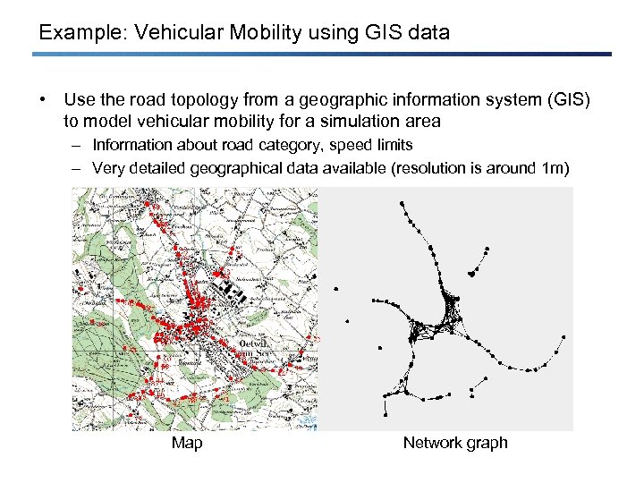 Example: Vehicular Mobility using GIS data • Use the road topology from a geographic