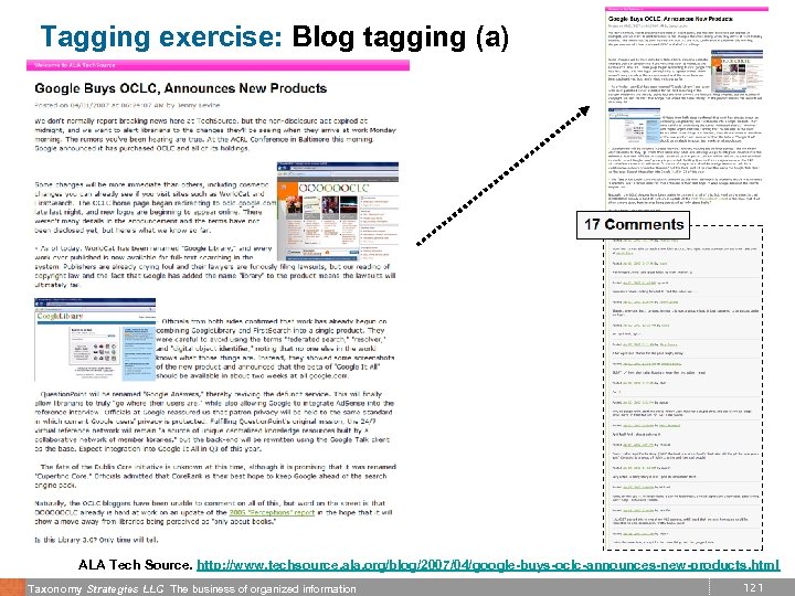 Tagging exercise: Blog tagging (a) ALA Tech Source. http: //www. techsource. ala. org/blog/2007/04/google-buys-oclc-announces-new-products. html
