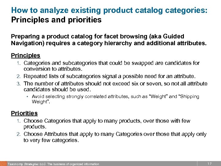 How to analyze existing product catalog categories: Principles and priorities Preparing a product catalog
