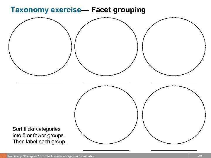 Taxonomy exercise— Facet grouping Sort flickr categories into 5 or fewer groups. Then label