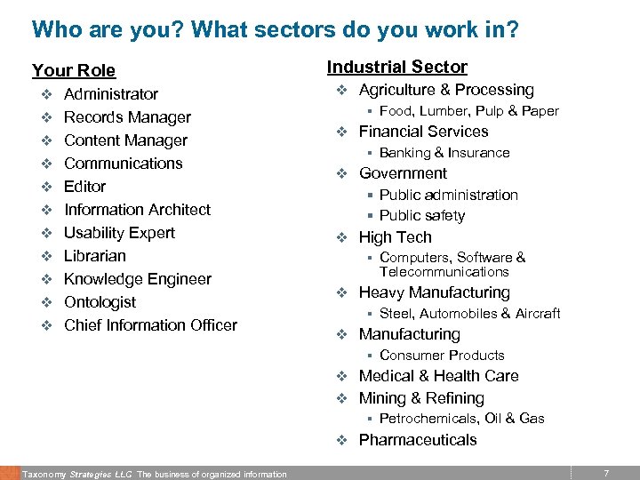 Who are you? What sectors do you work in? Your Role v Administrator v