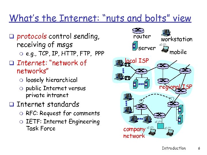 What’s the Internet: “nuts and bolts” view q protocols control sending, receiving of msgs