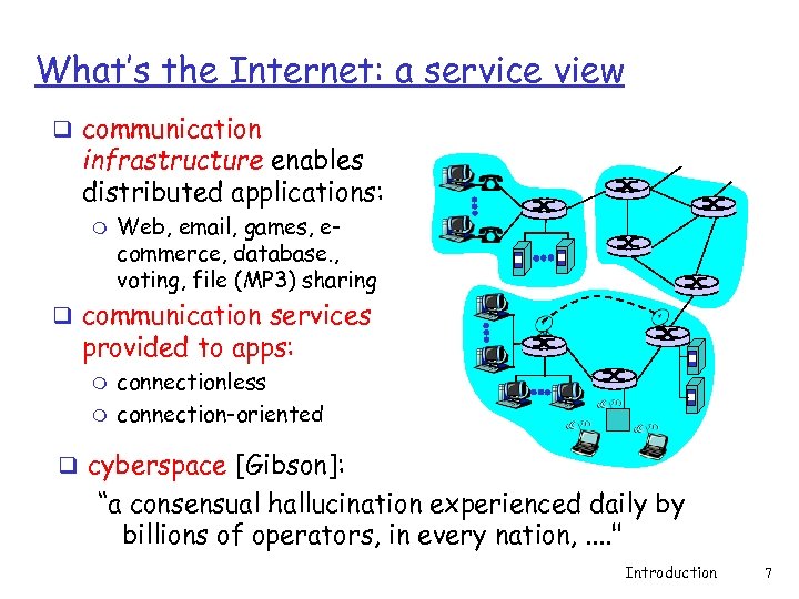 What’s the Internet: a service view q communication infrastructure enables distributed applications: m Web,