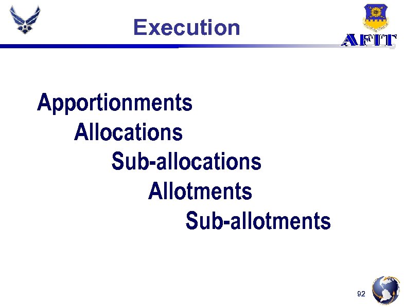 Execution Apportionments Allocations Sub-allocations Allotments Sub-allotments 92 