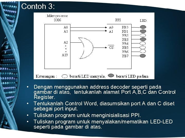 Contoh 3: • Dengan menggunakan address decoder seperti pada gambar di atas, tentukanlah alamat