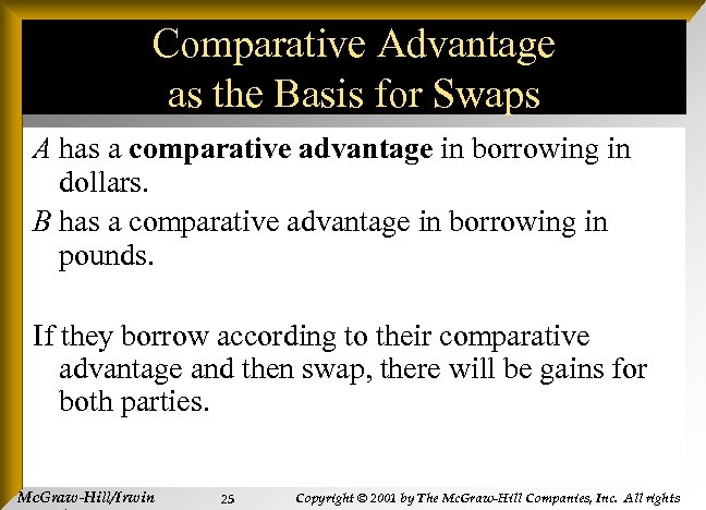 Comparative Advantage as the Basis for Swaps A has a comparative advantage in borrowing