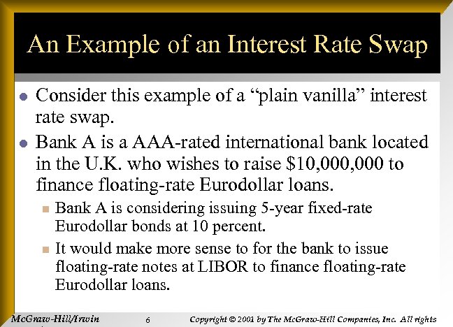 An Example of an Interest Rate Swap l l Consider this example of a
