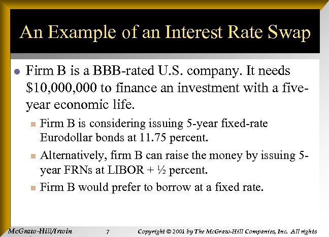 An Example of an Interest Rate Swap l Firm B is a BBB-rated U.
