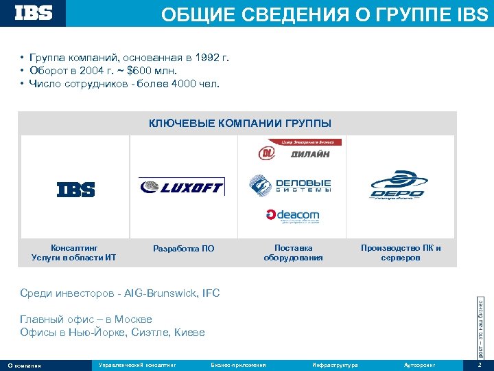 ОБЩИЕ СВЕДЕНИЯ О ГРУППЕ IBS • Группа компаний, основанная в 1992 г. • Оборот