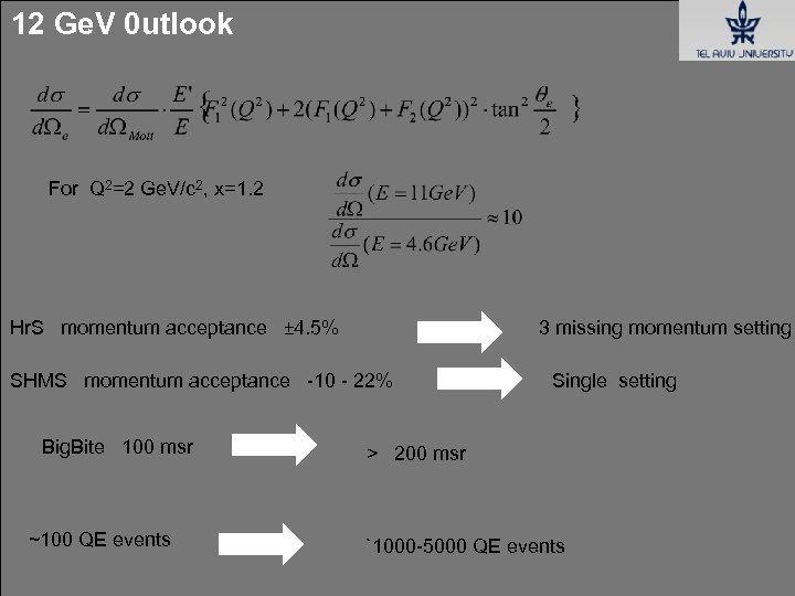 12 Ge. V 0 utlook For Q 2=2 Ge. V/c 2, x=1. 2 Hr.