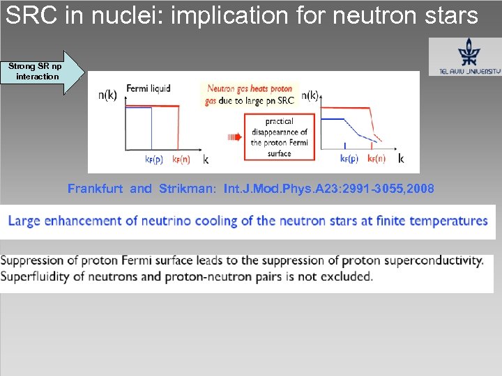 SRC in nuclei: implication for neutron stars Strong SR np interaction Frankfurt and Strikman: