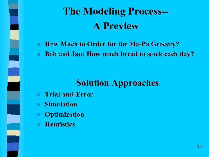 The Modeling Process-A Preview n n How Much to Order for the Ma-Pa Grocery?