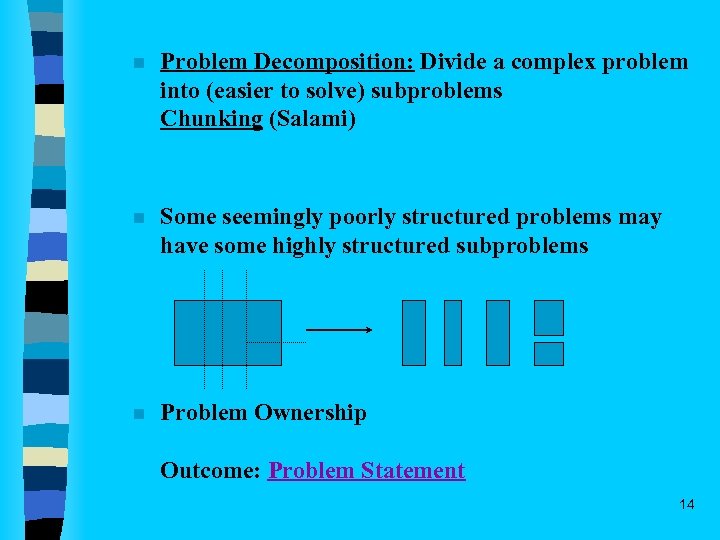 n Problem Decomposition: Divide a complex problem into (easier to solve) subproblems Chunking (Salami)