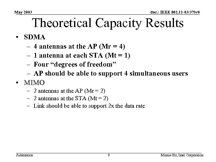 May 2003 doc. : IEEE 802. 11 -03/379 r 0 Theoretical Capacity Results •