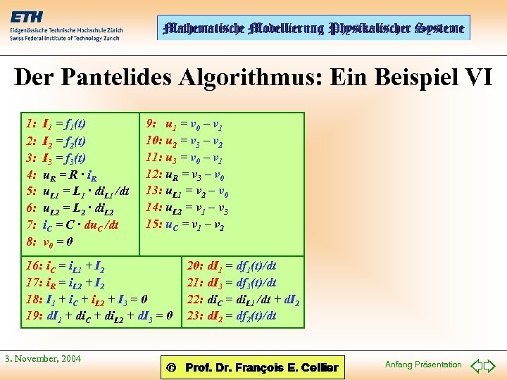 Der Pantelides Algorithmus: Ein Beispiel VI 1: 2: 3: 4: 5: 6: 7: 8: