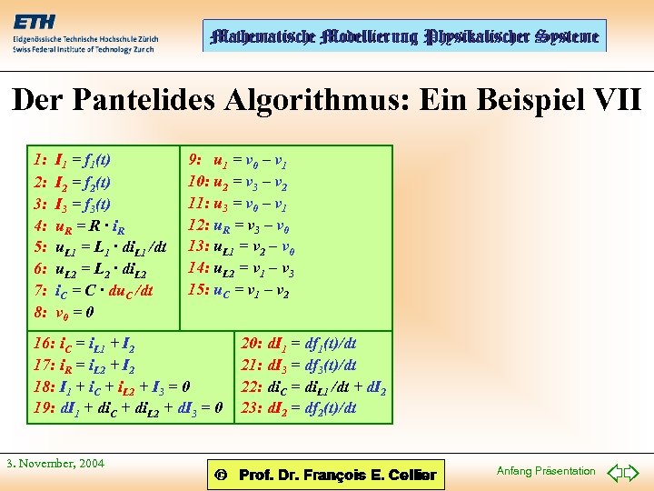 Der Pantelides Algorithmus: Ein Beispiel VII 1: 2: 3: 4: 5: 6: 7: 8: