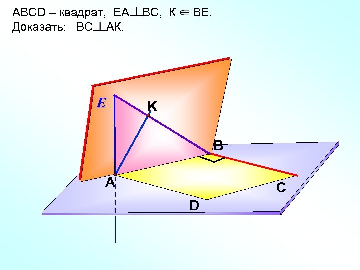 АВСD – квадрат, ЕА Доказать: ВС АК. Е ВС, К ВЕ. K В А