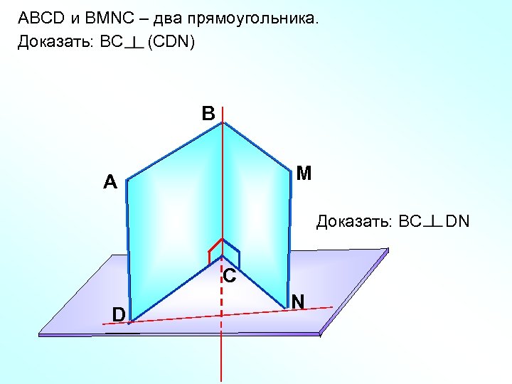 ABCD и ВMNС – два прямоугольника. Доказать: ВС (СDN) В M А Доказать: ВС