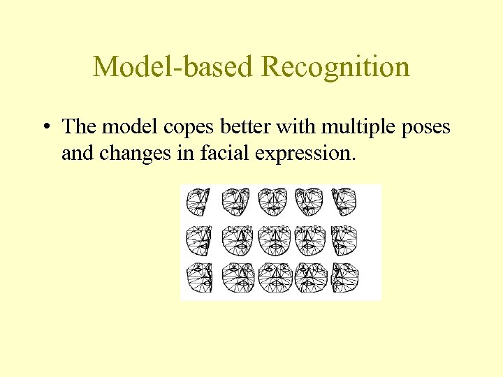 Model-based Recognition • The model copes better with multiple poses and changes in facial