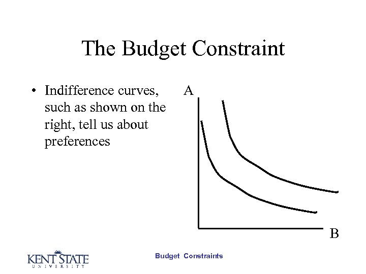 The Budget Constraint • Indifference curves, such as shown on the right, tell us