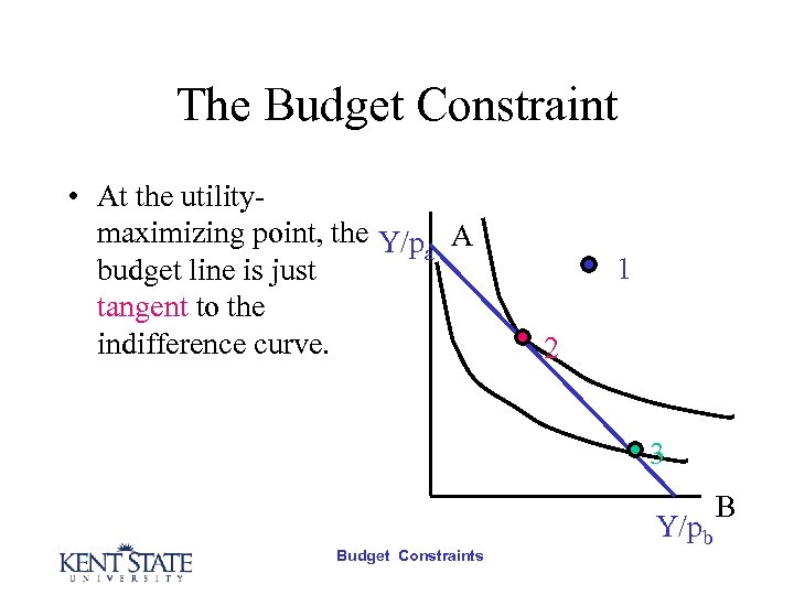 The Budget Constraint • At the utilitymaximizing point, the Y/p A a budget line