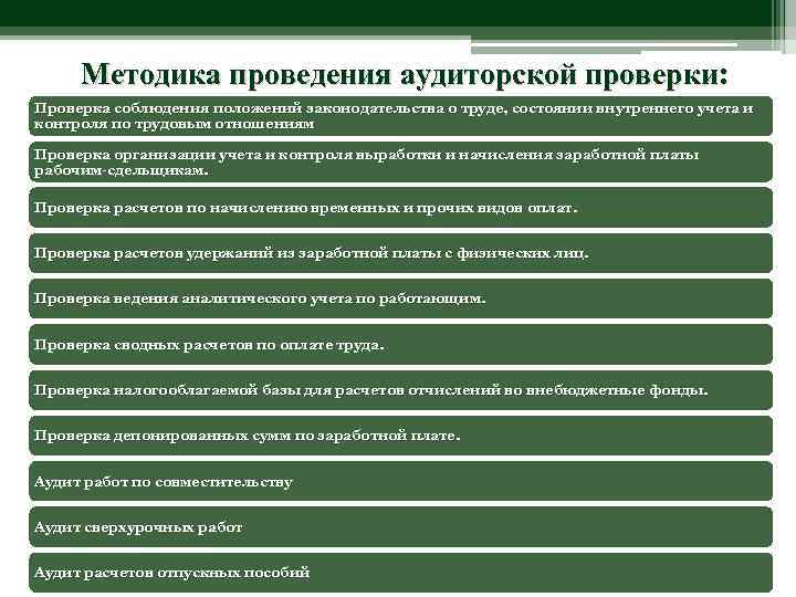 Методики аудиторских проверок. План аудиторской проверки расчетов с персоналом по оплате труда. Метод проведения аудиторской проверки это.