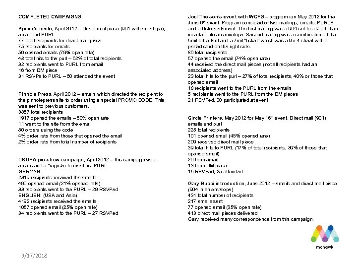 COMPLETED CAMPAIGNS: Spicer’s invite, April 2012 – Direct mail piece (901 with envelope), email