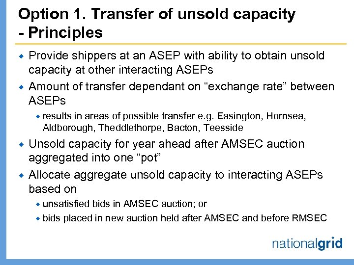 Option 1. Transfer of unsold capacity - Principles ® ® Provide shippers at an